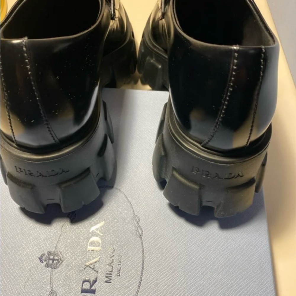 Prada Women’s Monolith Leather Black Glossy Slip-On Loafers - Picture 3 of 7